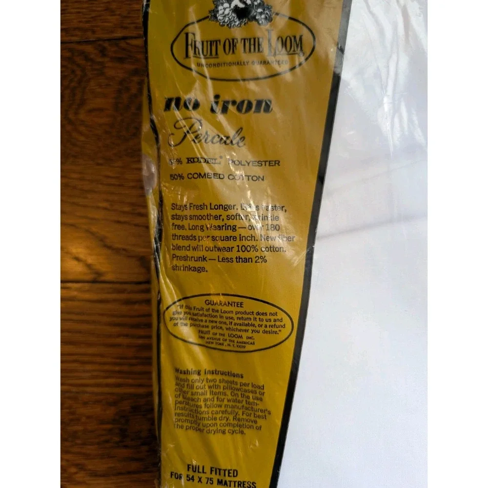 Vtg New Fruit of the Loom Percale‎ 50/50 Poly Cotton White Double Fitted Sheet